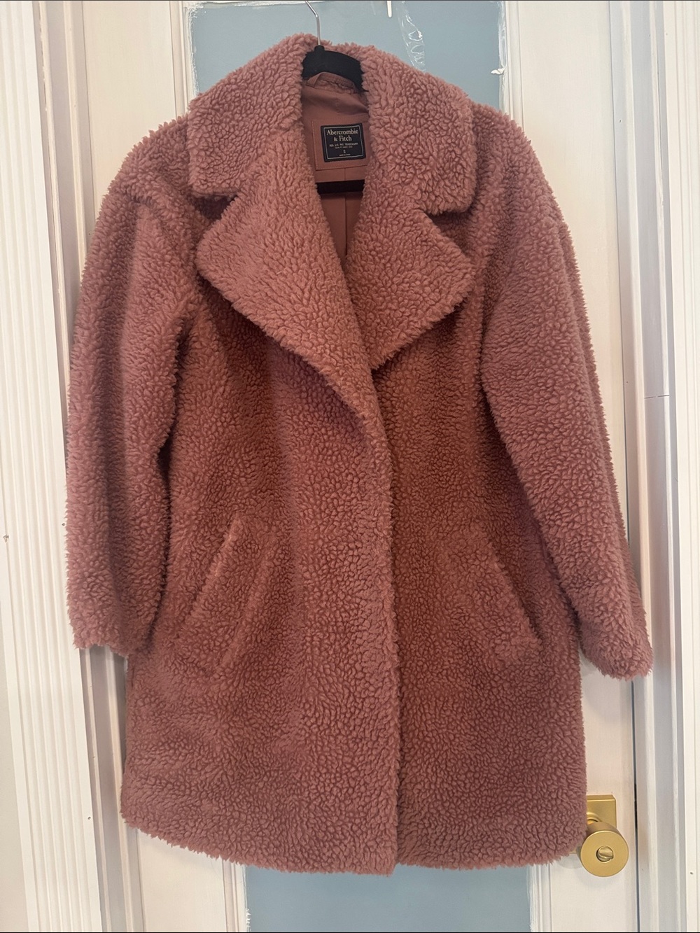 Abercrombie Mauve Rose Teddy Faux-Shearling Coat